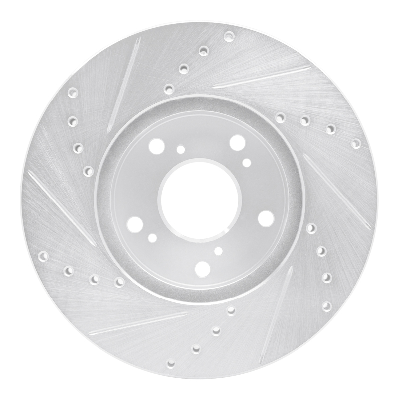 Acura CSX Brake Rotor (1) - Front Right - R1 Concepts - Drilled & Slotted - Silver - `98-`22